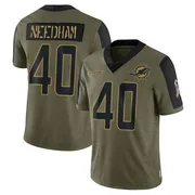 Men's Nike Miami Dolphins Nik Needham Olive 2021 Salute To Service Jersey - Limited