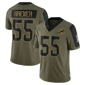 Youth Nike Miami Dolphins Aaron Brewer Olive 2021 Salute To Service Jersey - Limited