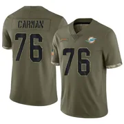 Youth Nike Miami Dolphins Jackson Carman Olive 2022 Salute To Service Jersey - Limited