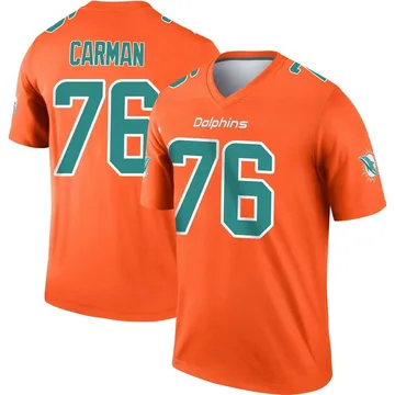 Youth Nike Miami Dolphins Jackson Carman Orange Inverted Jersey - Legend