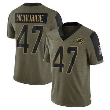 Youth Nike Miami Dolphins Jake McQuaide Olive 2021 Salute To Service Jersey - Limited