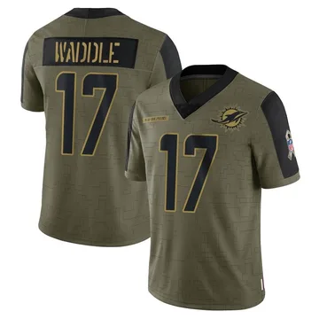 Youth Nike Miami Dolphins Jaylen Waddle Olive 2021 Salute To Service Jersey - Limited