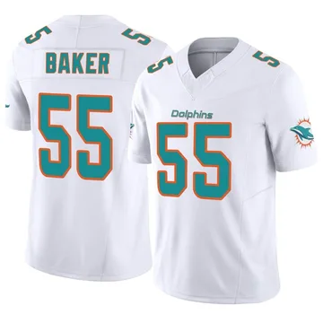 #55 JEROME BAKER SIGNED MIAMI DOLPHINS TEAM ISSUED WHITE JERSEY SIZE 44 JSA  COA