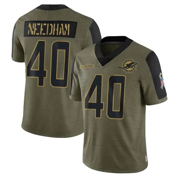 Youth Nike Miami Dolphins Nik Needham Olive 2021 Salute To Service Jersey - Limited